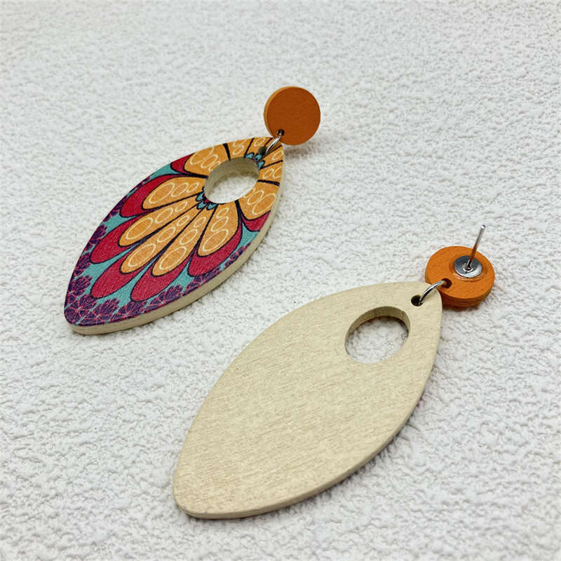 Jewelry Ornament European and American Earrings Wooden Earrings Retro Geometry - 图片 18