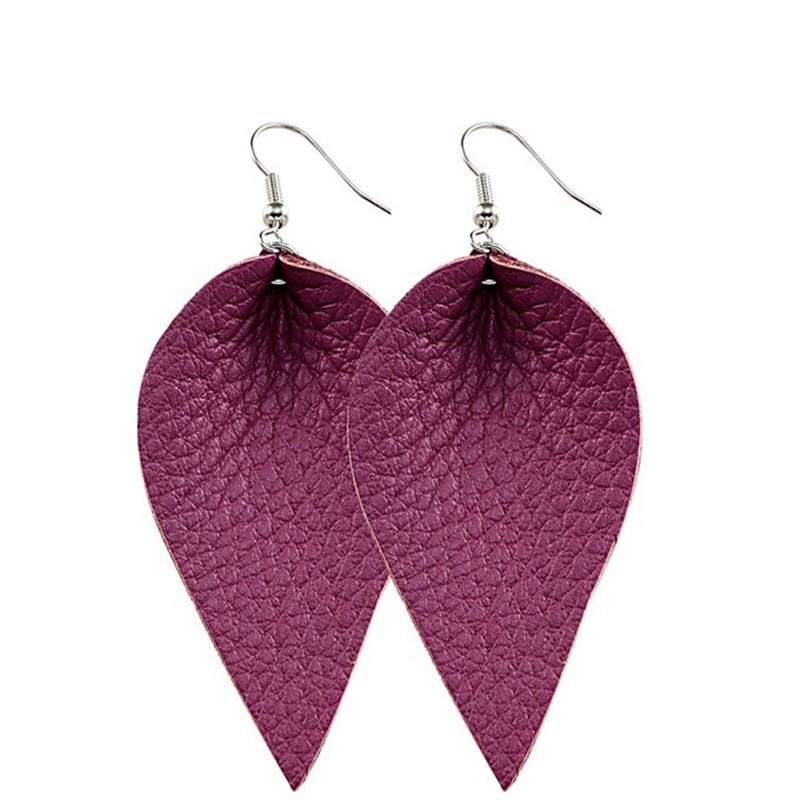 Handmade Leather Earrings Boho Leaf Teardrop Dangle Ear Stud Jewelry Women - 图片 5