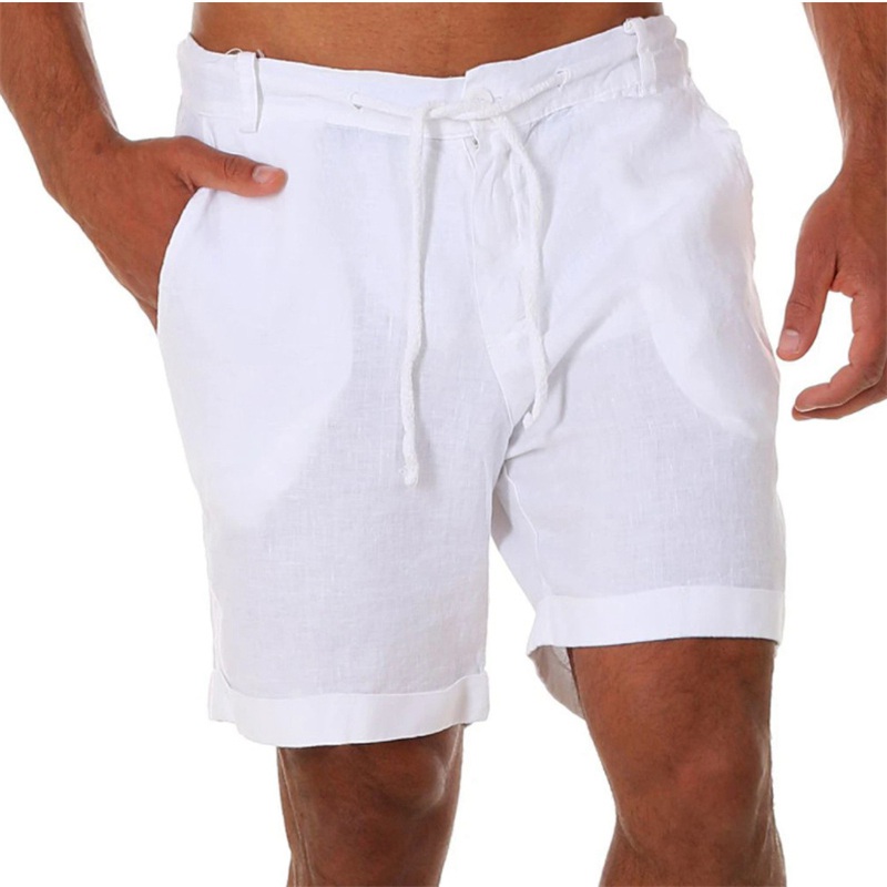 UK Mens Cotton Linen Shorts Elastic Waist Drawstring Summer Loose Casual Pants - 图片 10