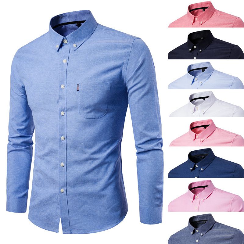 Mens Oxford Cotton Casual Button Down Dress Shirt Slim Fit Shirt Top Long Sleeve - 图片 15