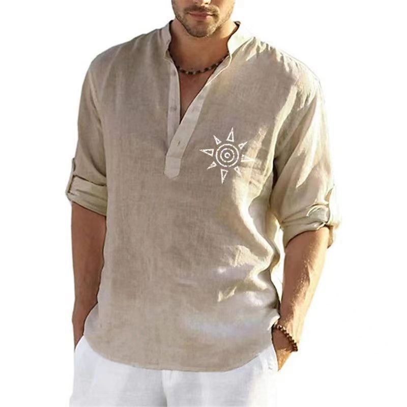 Mens Summer Short Sleeve Linen Shirts Solid Loose Casual Dress Shirt Blouse Tops - 图片 5