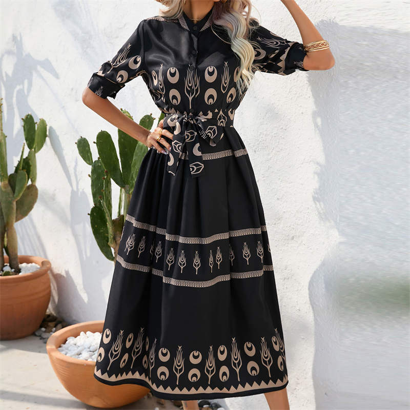 Women's Clothing Summer National Style Printing Half-Length Sleeve Dress - Image 20