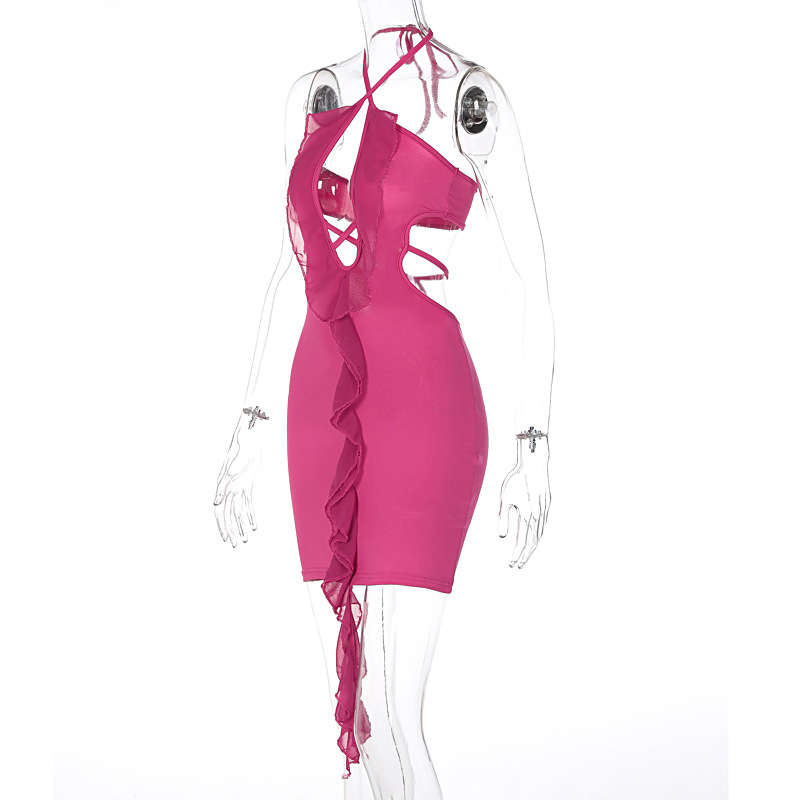 Women's Clothing Fashion Sleeveless Sexy Hollow Out Wooden Ear Backless Hip Skirt - 图片 10
