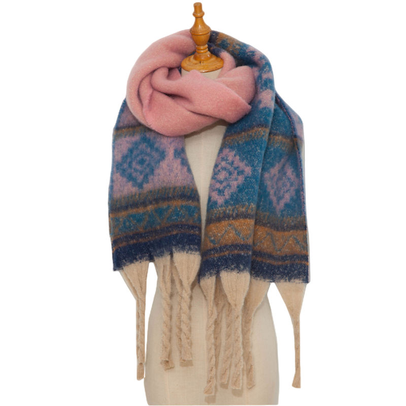 Circle Yarn Autumn and Winter Imitated Mohair Jacquard Thick Scarf Spot Shawl - 图片 15