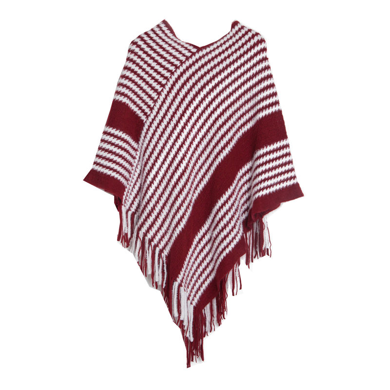 Pullover Cape Shawl Autumn Winter Bat Sweater Black Striped Knitted Shawl Keep Warm - 图片 13