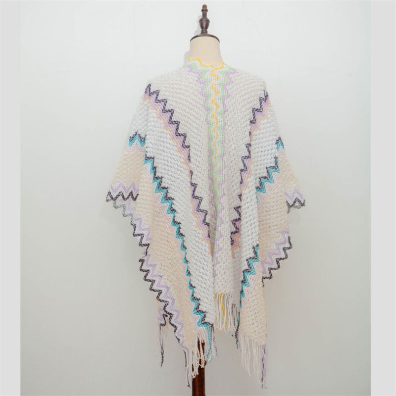 Autumn and Winter Tourism Ethnic Style Split White with Tassels Knitted Shawl - Image 20