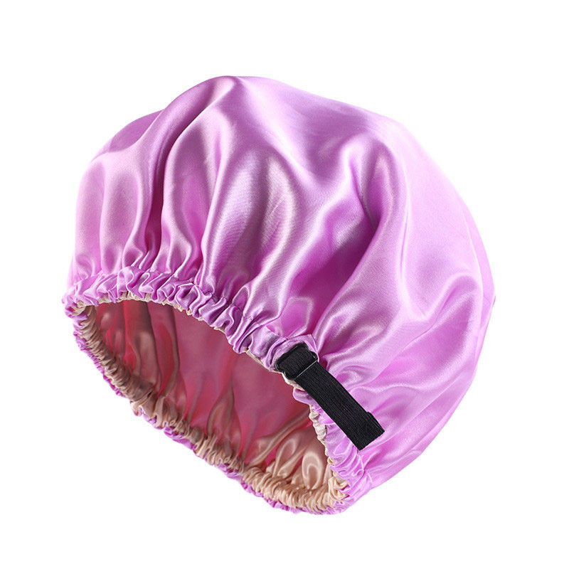 Satin Nightcap Invisible Flat Adjustable Buckle Artificial Silk Double Layer round Cap Shower Cap Beauty Hair Hat - 图片 10