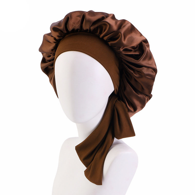 Elastic Ribbon Satin round Cap Artificial Silk Nightcap Makeup Cap Beauty Hat Turban Hat - 图片 12