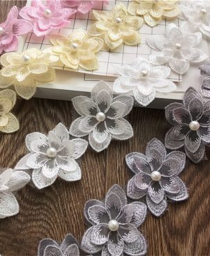 Organza Nail Pearl Lace Clothing Accessories Wedding Dress Embroidery Net Yarn Flowers Lace Fabric