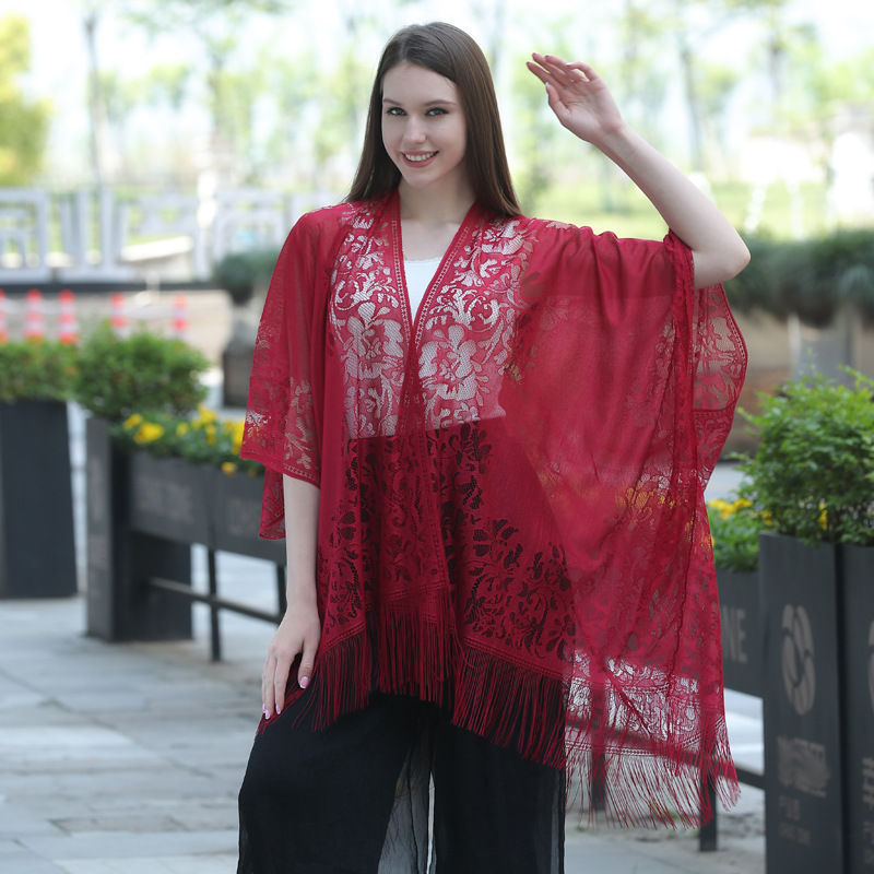 Hollow Lace Sunscreen Shawl Women's Dress Cheongsam Shawl Travel Vacation Beach Shawl - 图片 15
