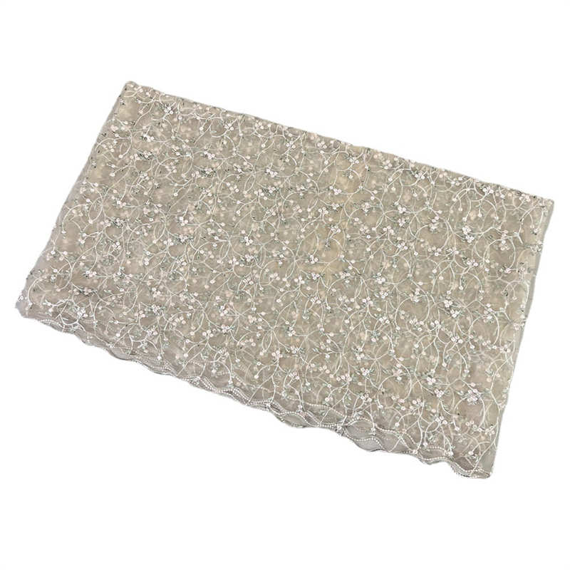 Flower Embroidery Tulle Fabric Soft Beige Lace Embroidery Lining DIY Clothing Fabric - Image 4