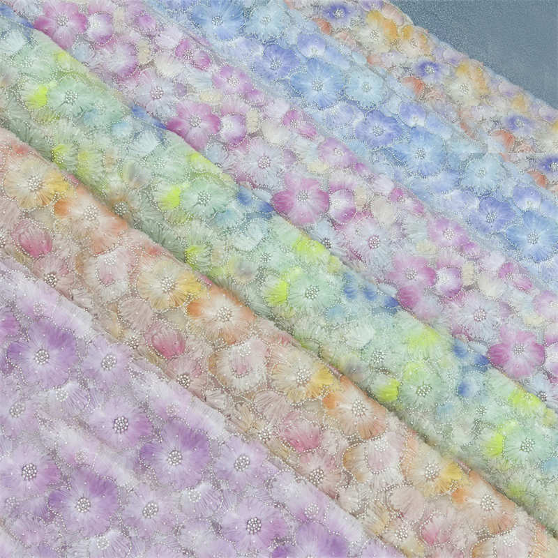 3D Flower Heavy Industry Embroidery Pearl Fabric DIY Lace Bead Mesh Fabric - 图片 8