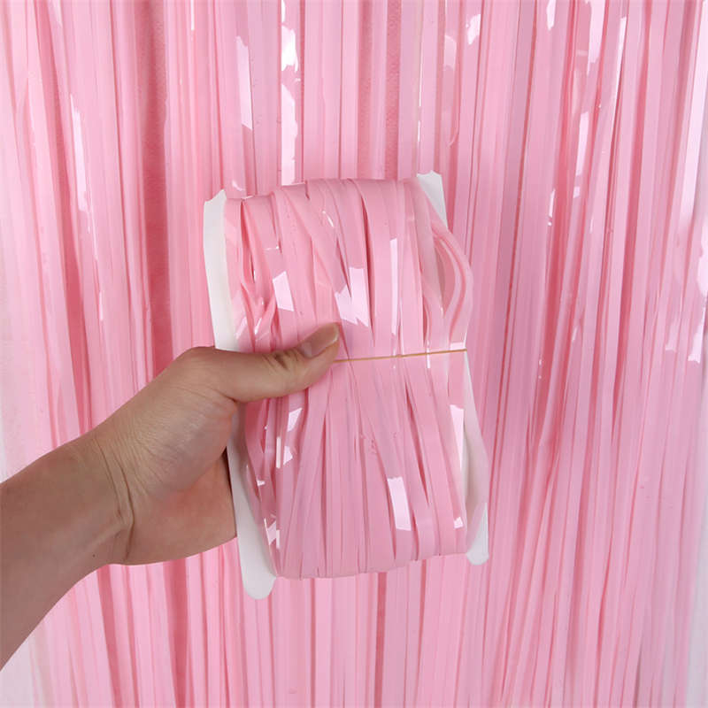 2PC Macaron Tinsel Curtain Birthday Background Wall Layout Party Decor Rain Silk Door Curtain - 图片 12