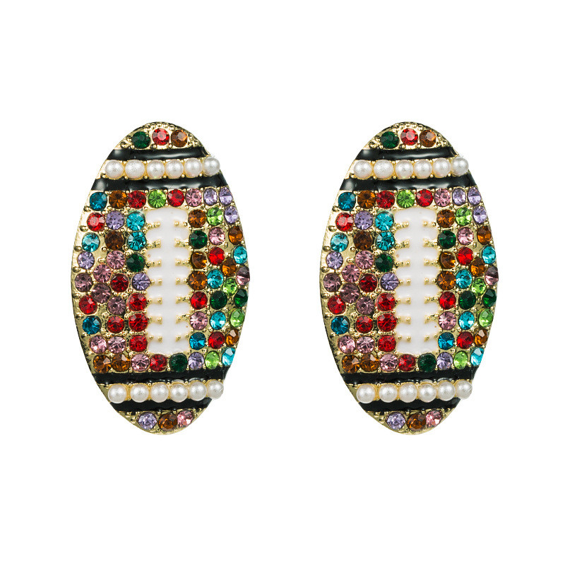 Dripping Oil Earrings Exaggerated Alloy Inlaid Diamond Rugby Earrings Vintage Pearl Female - Image 5