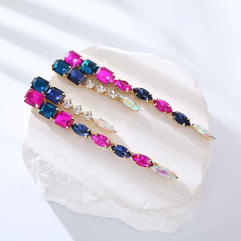 Geometric Earrings Long Glass Rhinestone Tassel Earrings Personality Fashion - 图片 5