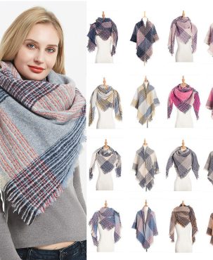 Autumn and Winter Circle Yarn Thickened Double-Sided Plaid Bristle Square Scarf Women's Scarf Shawl