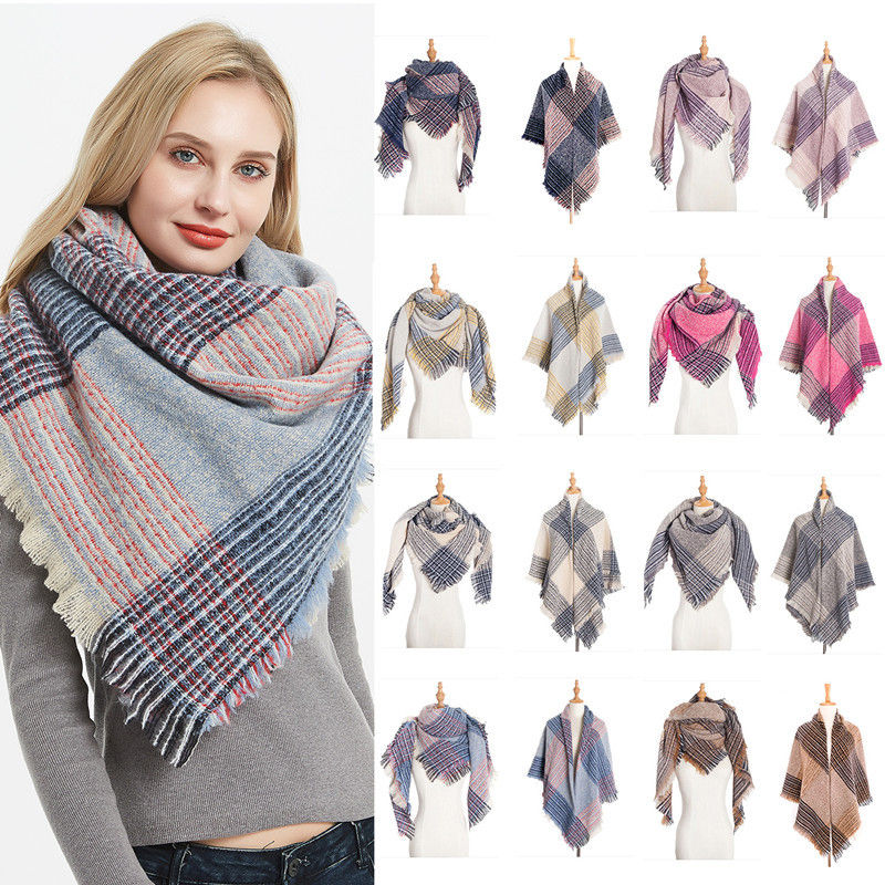 Autumn and Winter Circle Yarn Thickened Double-Sided Plaid Bristle Square Scarf Women's Scarf Shawl