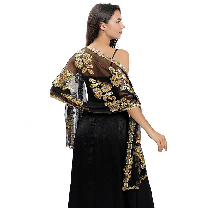 Big Peony Sequined Embroidered Shawl Wedding Dress Wraps Evening Gown Shawl Women - 图片 12