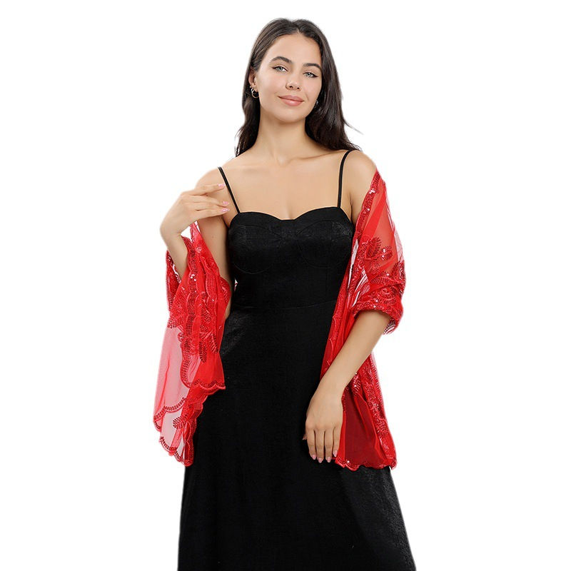 Big Peony Sequined Embroidered Shawl Wedding Dress Wraps Evening Gown Shawl Women - 图片 14