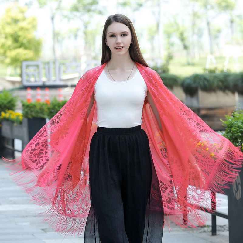 Hollow Lace Sunscreen Shawl Women's Dress Cheongsam Shawl Travel Vacation Beach Shawl - 图片 16