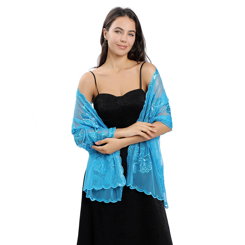 Big Peony Sequined Embroidered Shawl Wedding Dress Wraps Evening Gown Shawl Women - 图片 16