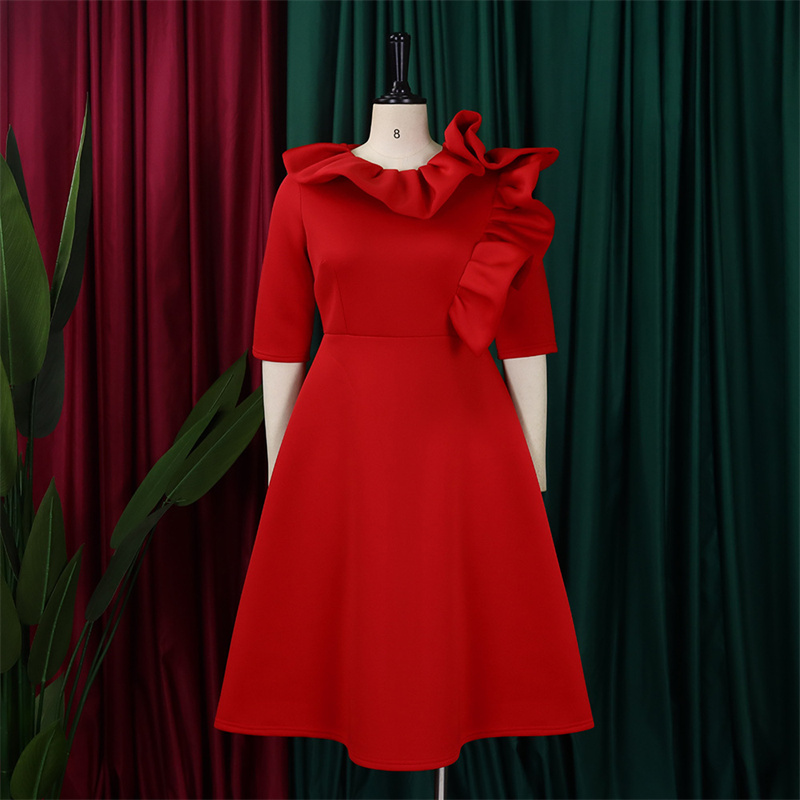 Women's Clothing Fashion Elegant Solid Color Large Swing Skirt Ruffled Dress - 图片 51