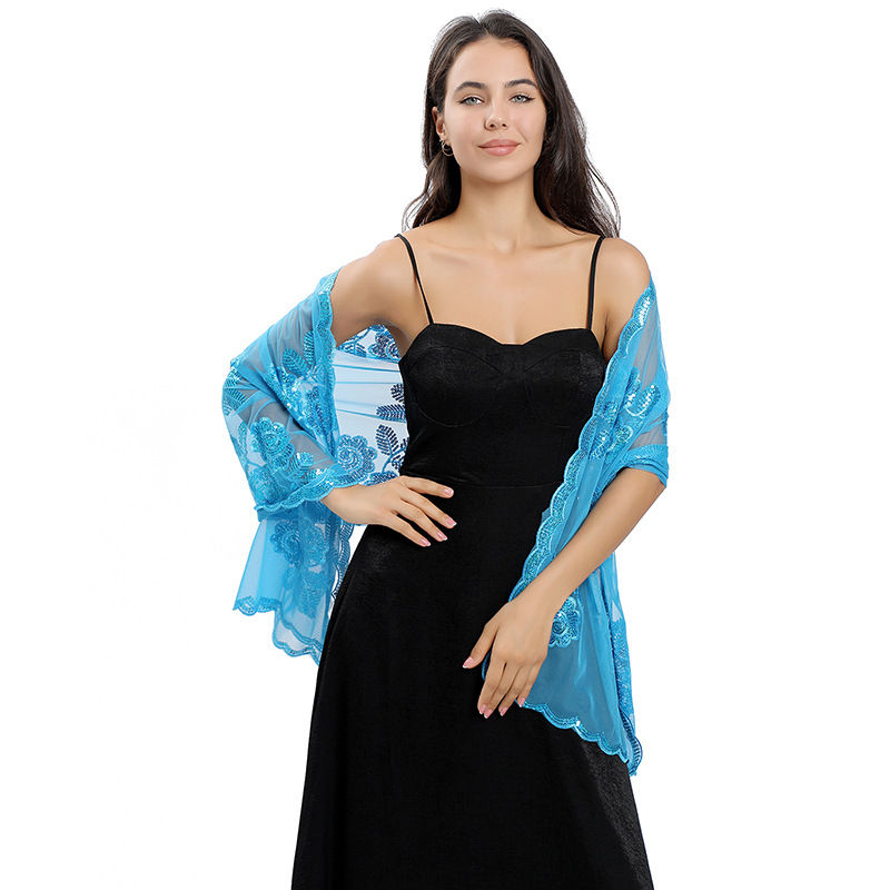 Big Peony Sequined Embroidered Shawl Wedding Dress Wraps Evening Gown Shawl Women - 图片 17