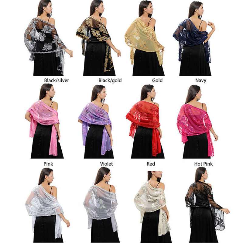 Big Peony Sequined Embroidered Shawl Wedding Dress Wraps Evening Gown Shawl Women