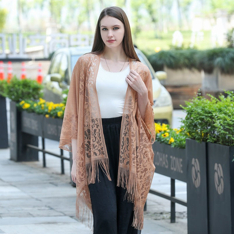 Hollow Lace Sunscreen Shawl Women's Dress Cheongsam Shawl Travel Vacation Beach Shawl - 图片 17