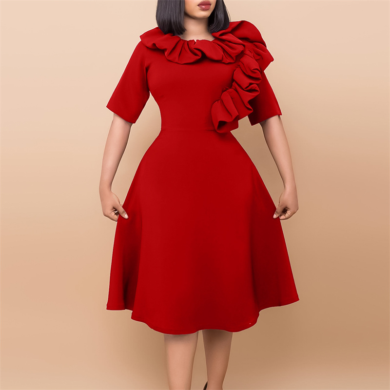 Women's Clothing Fashion Elegant Solid Color Large Swing Skirt Ruffled Dress - 图片 54