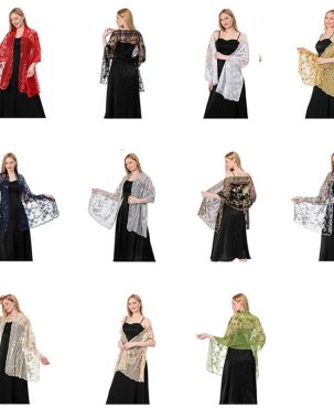 Sequined Shawl Evening Gown Cheongsam Shawl Women Scarf Fashion Pure Color