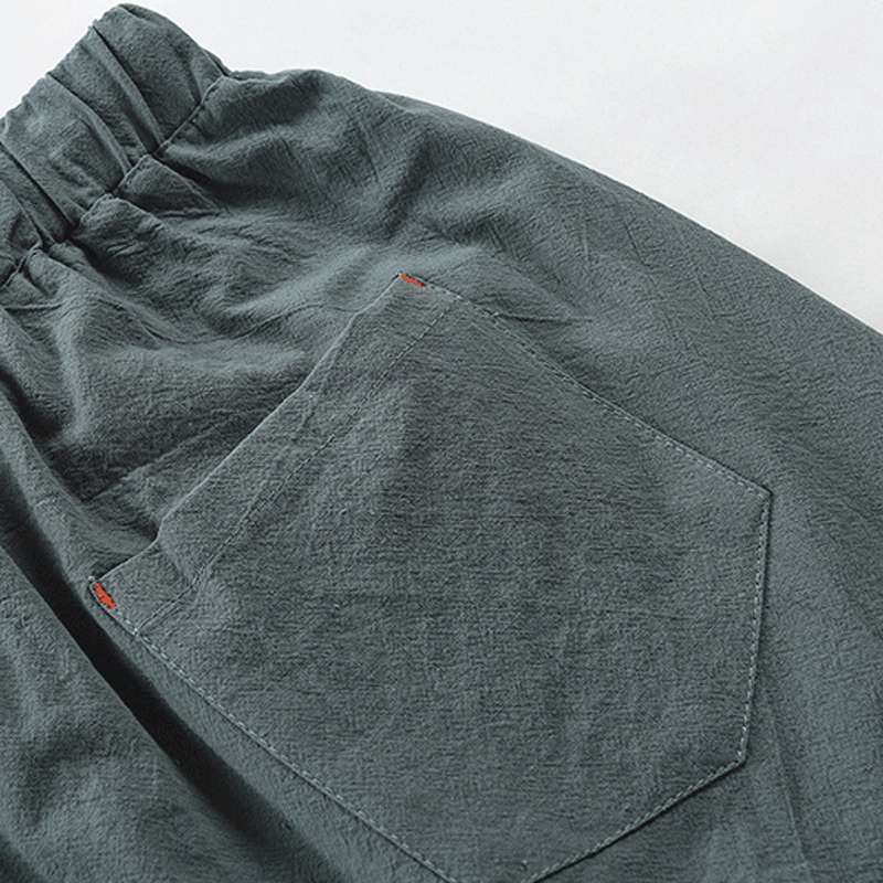 Mens 3/4 Long Length Shorts Casual Loose Elastic Waist Linen Capri Sport Pants - Image 15