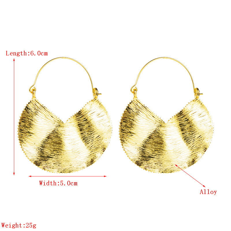 Alloy Earrings Retro Geometric Texture Ear Ring Simple Pleated Earrings Za Earrings - 图片 5