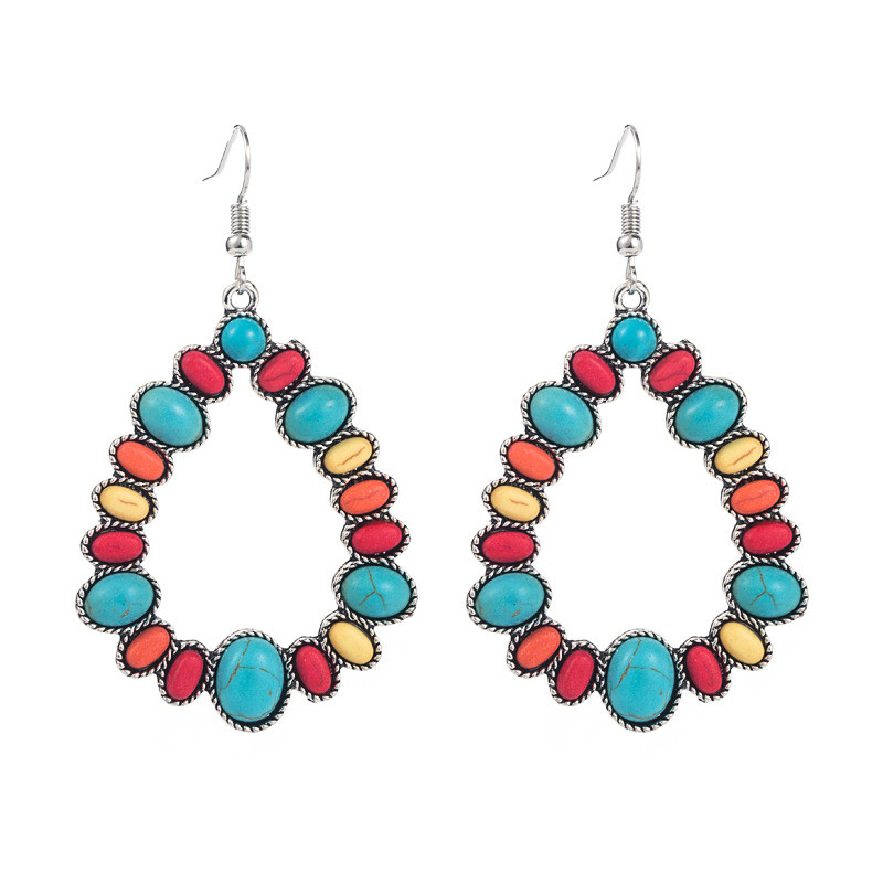 Fashion Exaggerated Alloy Color Earrings Turquoise Geometric Luxurious Long Earrings - Image 6