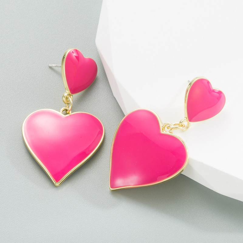 Simple Cute Love Heart Shape Earrings Female Alloy Electroplating Drop Personalized - 图片 6