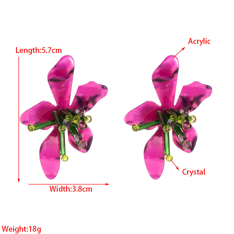 Colorful Acrylic Flower Earrings Exaggerated Hand-Woven Petal Ear Accessory - 图片 6