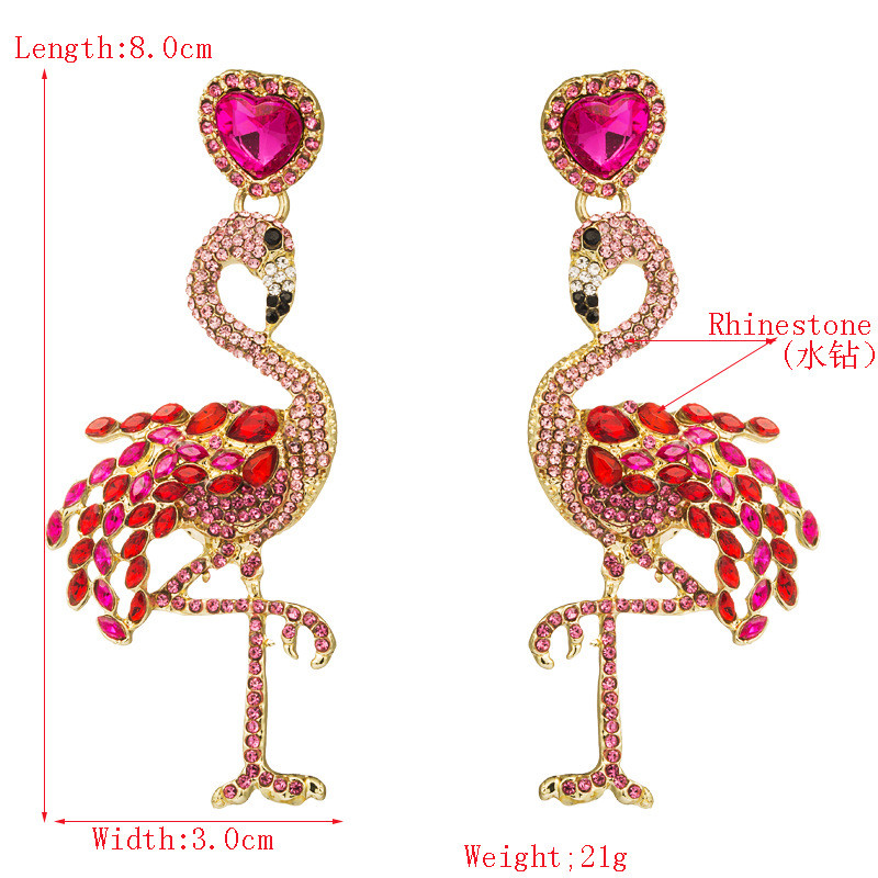 Flamingo Earrings Women's Long Rhinestone Earrings Retro Exaggerated Alloy Earrings - 图片 6