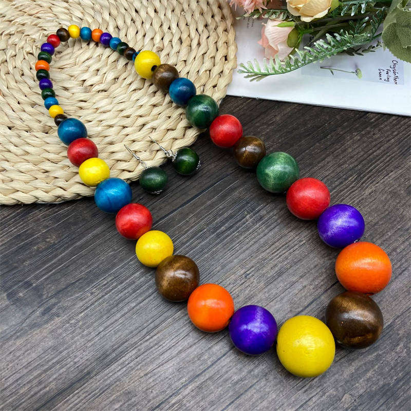 European and American Wooden Bead Necklace Earrings Suite Bohemian Style Fashion - 图片 13
