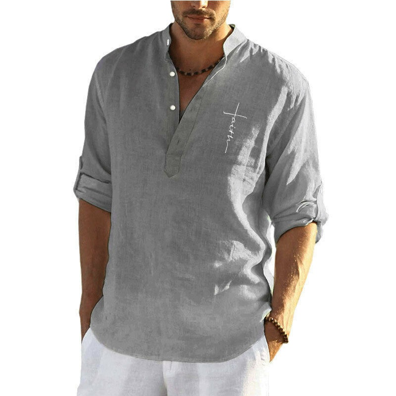 Mens Short Sleeve Linen Shirts Summer Solid Loose Casual Dress Shirt Blouse Tops - 图片 6