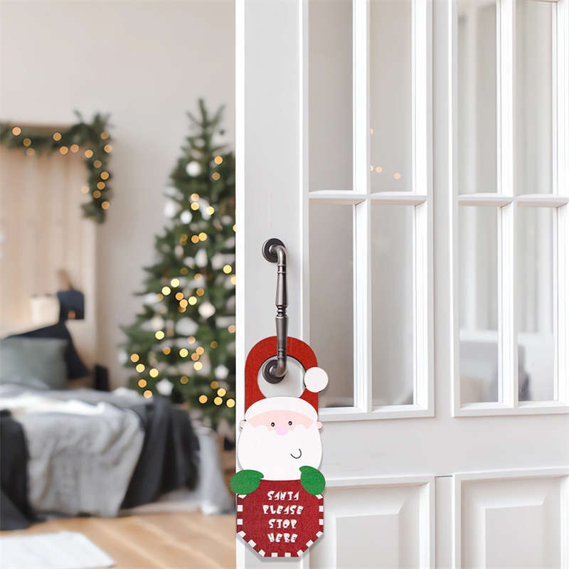 2PC Christmas Decor Wooden Door Hanging Santa Snowman Party Decor Door Handle Pendant - Image 3