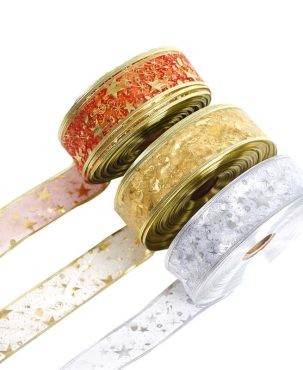 2M Gold Ribbon Five-Pointed Star Ribbon Christmas Tree Decora Pendant Christmas Gift Packaging Ribbon