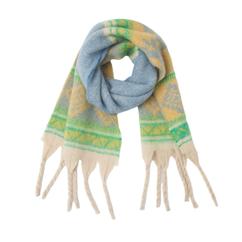 Circle Yarn Autumn and Winter Imitated Mohair Jacquard Thick Scarf Spot Shawl - 图片 6
