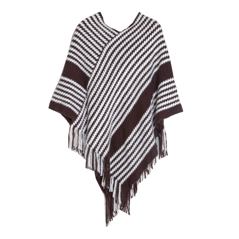 Pullover Cape Shawl Autumn Winter Bat Sweater Black Striped Knitted Shawl Keep Warm - 图片 14