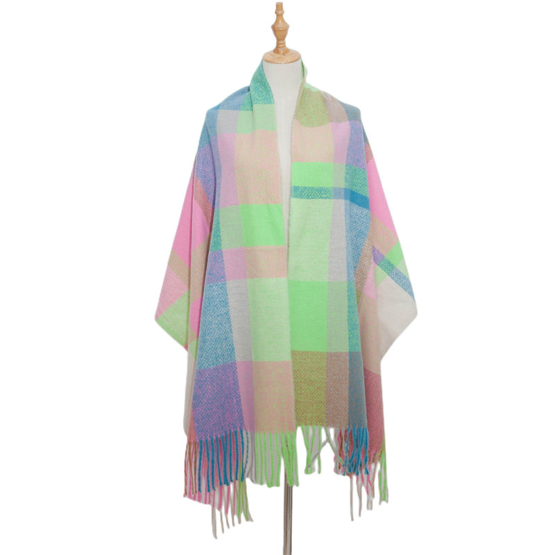 Plaid Scarf Autumn and Winter Thickened Tassel Scarf Rainbow Scarf Shawl Keep Warm - 图片 7