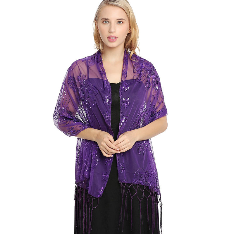 Sequined Embroidered Tassel Shawl Evening Dress Dinner Shawl Women Cheongsam Shawl - 图片 20