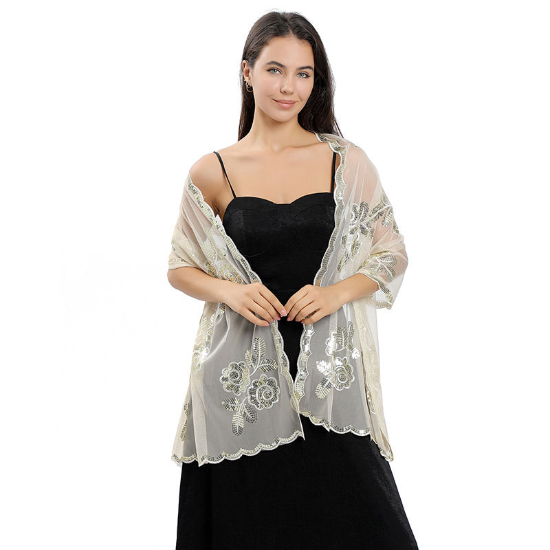 Big Peony Sequined Embroidered Shawl Wedding Dress Wraps Evening Gown Shawl Women - 图片 18