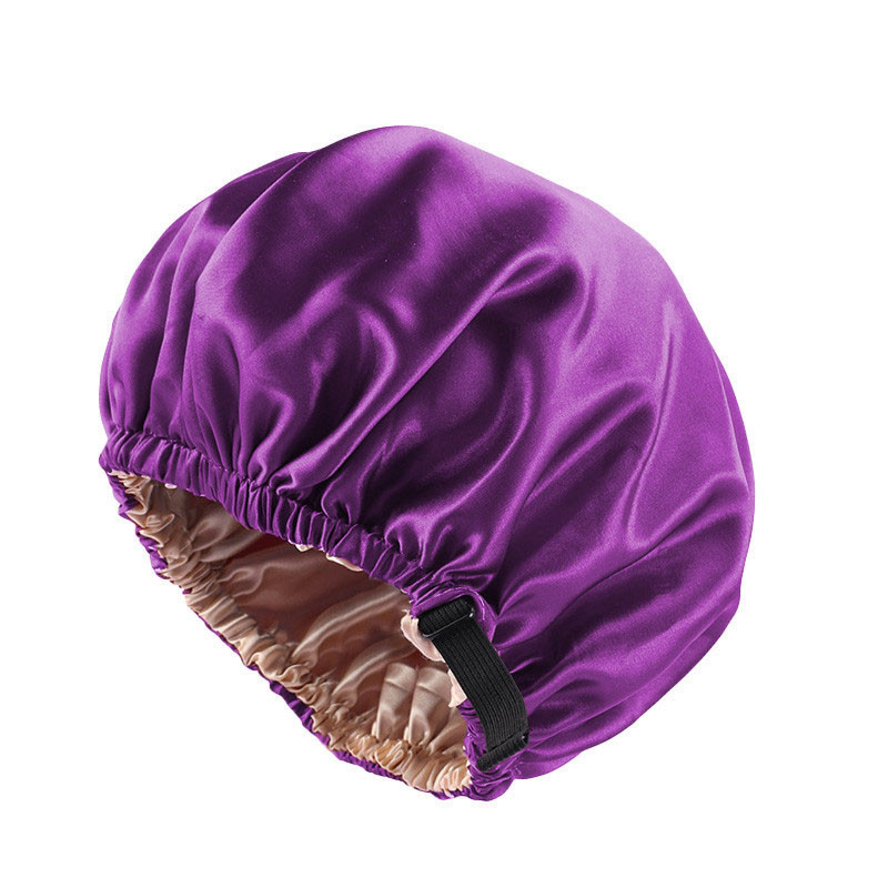 Satin Nightcap Invisible Flat Adjustable Buckle Artificial Silk Double Layer round Cap Shower Cap Beauty Hair Hat - 图片 11
