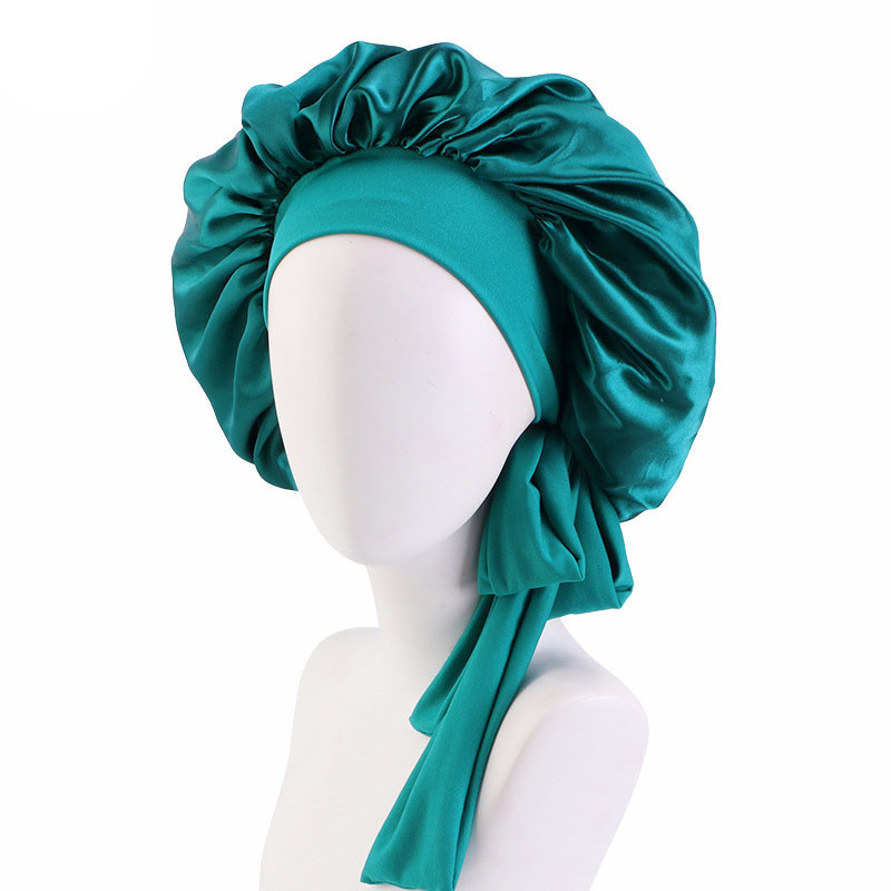 Elastic Ribbon Satin round Cap Artificial Silk Nightcap Makeup Cap Beauty Hat Turban Hat - 图片 13