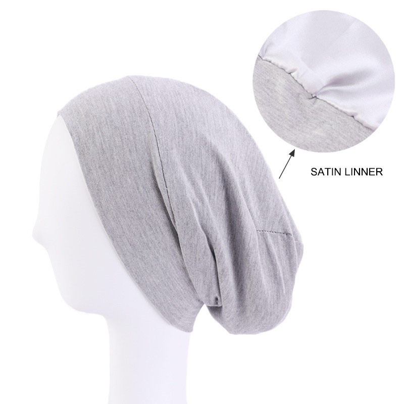 Elastic Cotton Sleeve Cap Pile Cap Satin Lining Double Layer Nightcap Shower Cap - 图片 12
