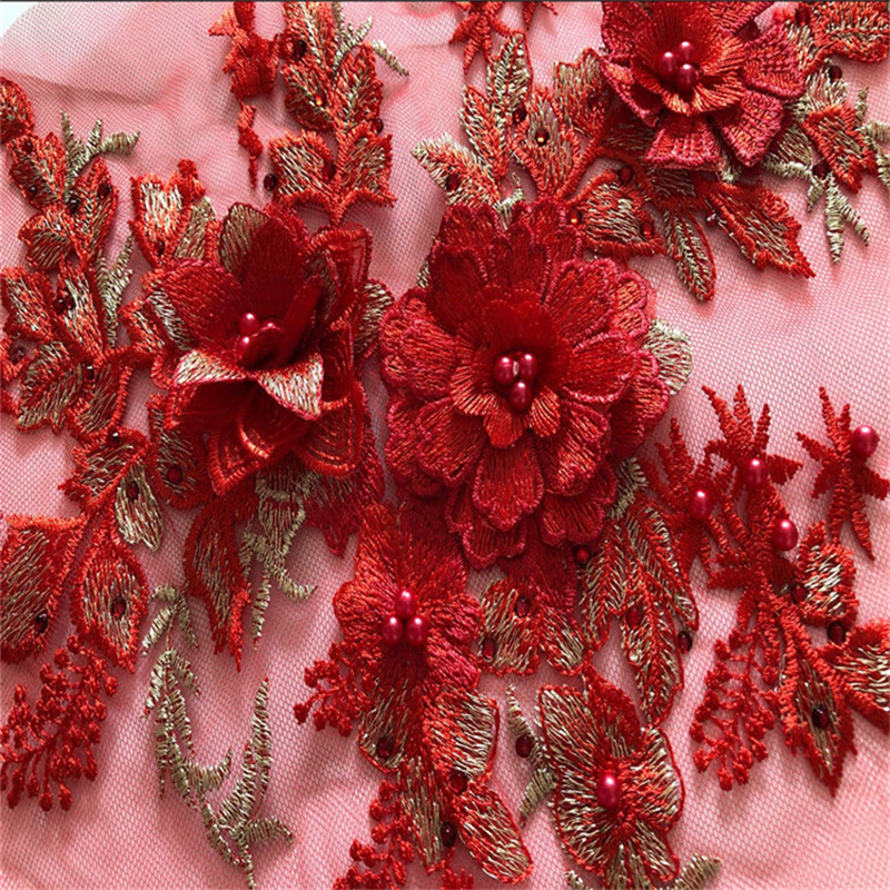 Colorful Three-Dimensional Flower Beaded Rhinestone Mesh Embroidery Fabrics Lace Applique Dress Cloth Patch - 图片 11